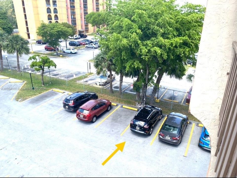 View from balcony, unit's assigned parking space.