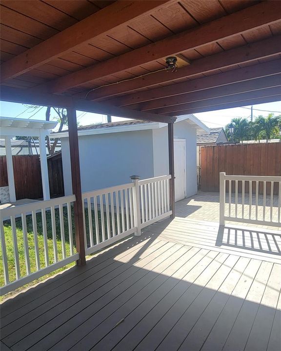 VIEW OF STORAGE BUILDING FROM PATIO