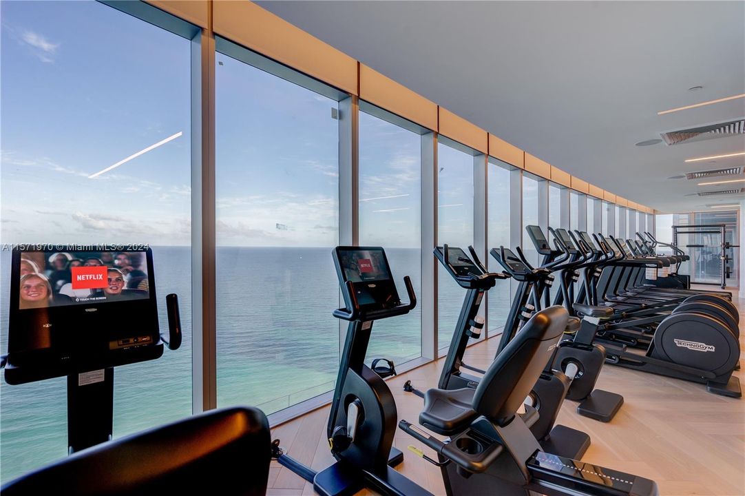 Fitness center with great ocean views.