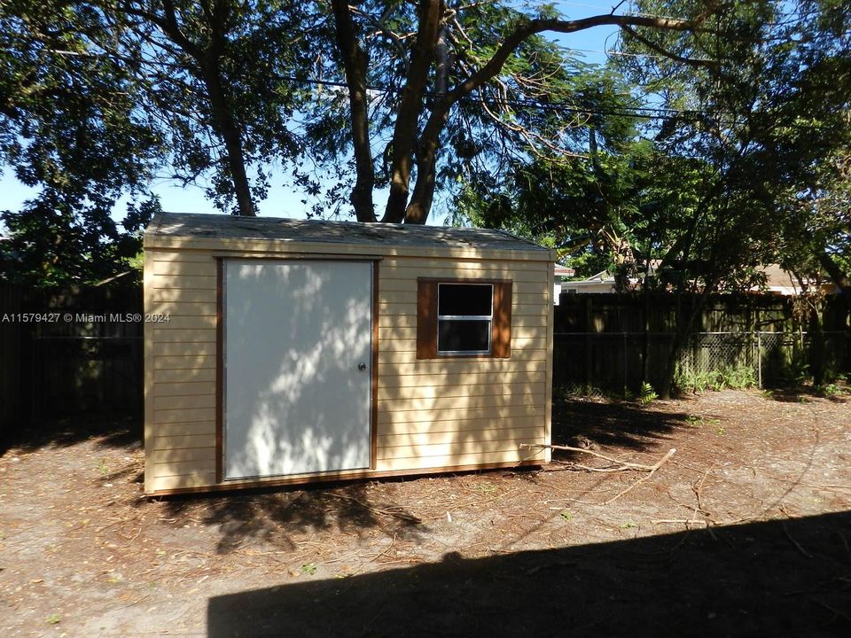 Storage shed in backyard