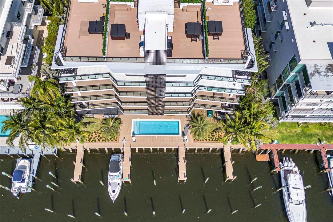 Aerial of the building and dock