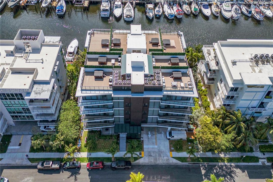 Aerial picture of the docks and the pool