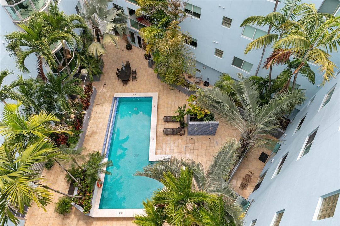 View of pool and center common area from rooftop.