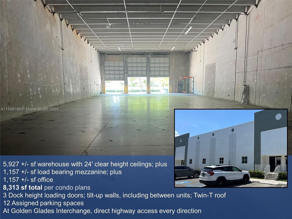 Warehouse with 24' Clear Height, 3 Dock-High Loading Doors