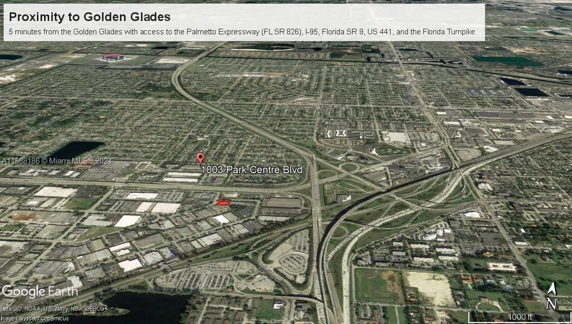 Aerial view illustrates proximity to Golden Glades Interchange