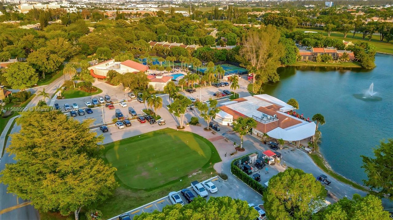 Golf putting range and restaurant on the lake