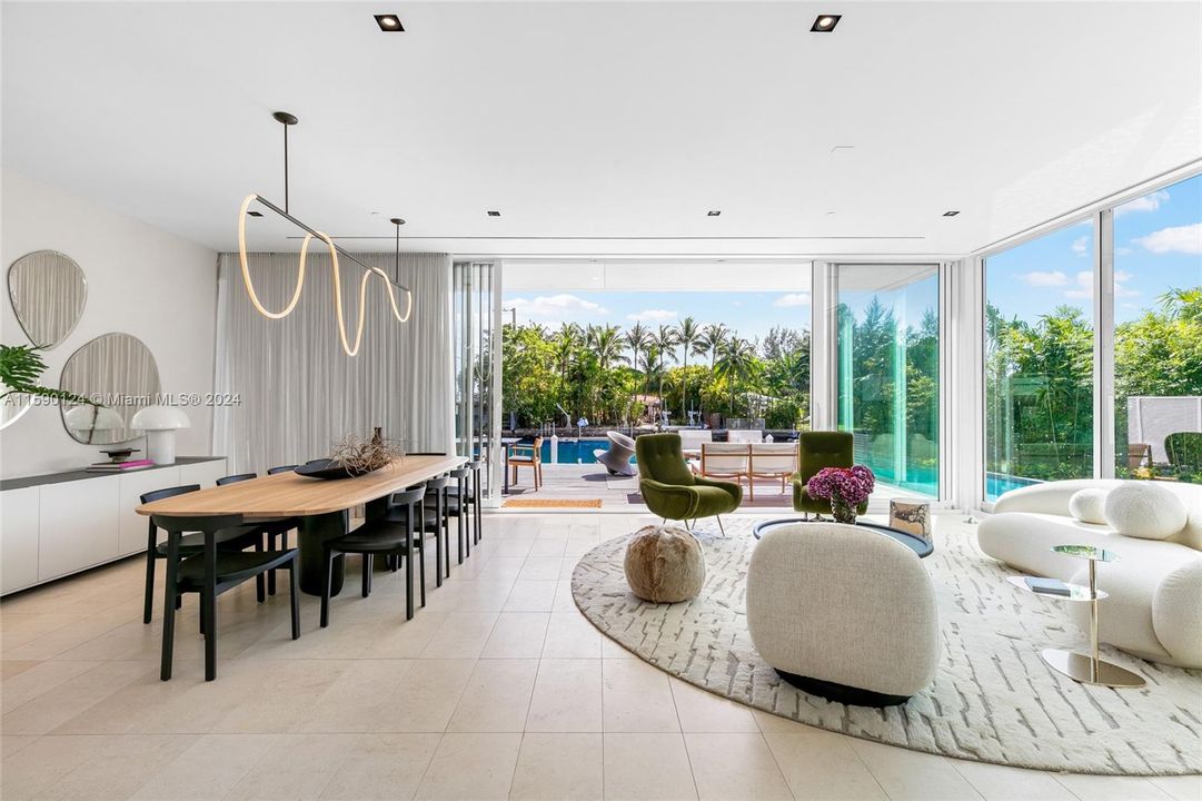 Living and Dining Room at the waterfront villa Ritz-Carlton Residences Miami Beach