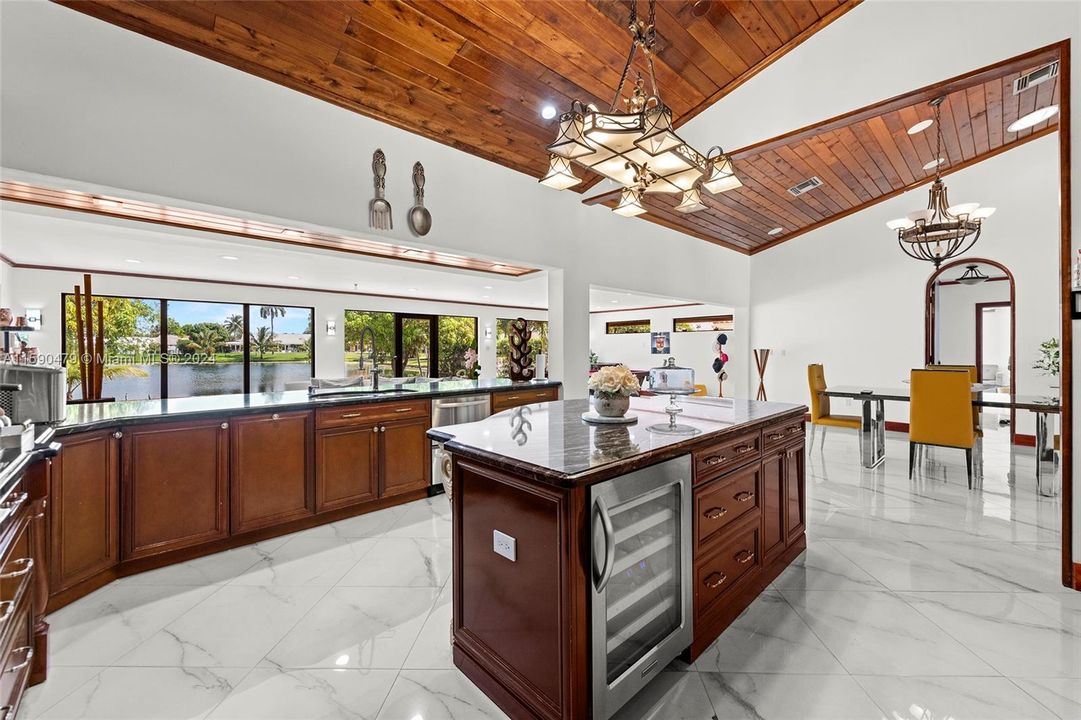 Large Chef's open kitchen overlooking great room and lake