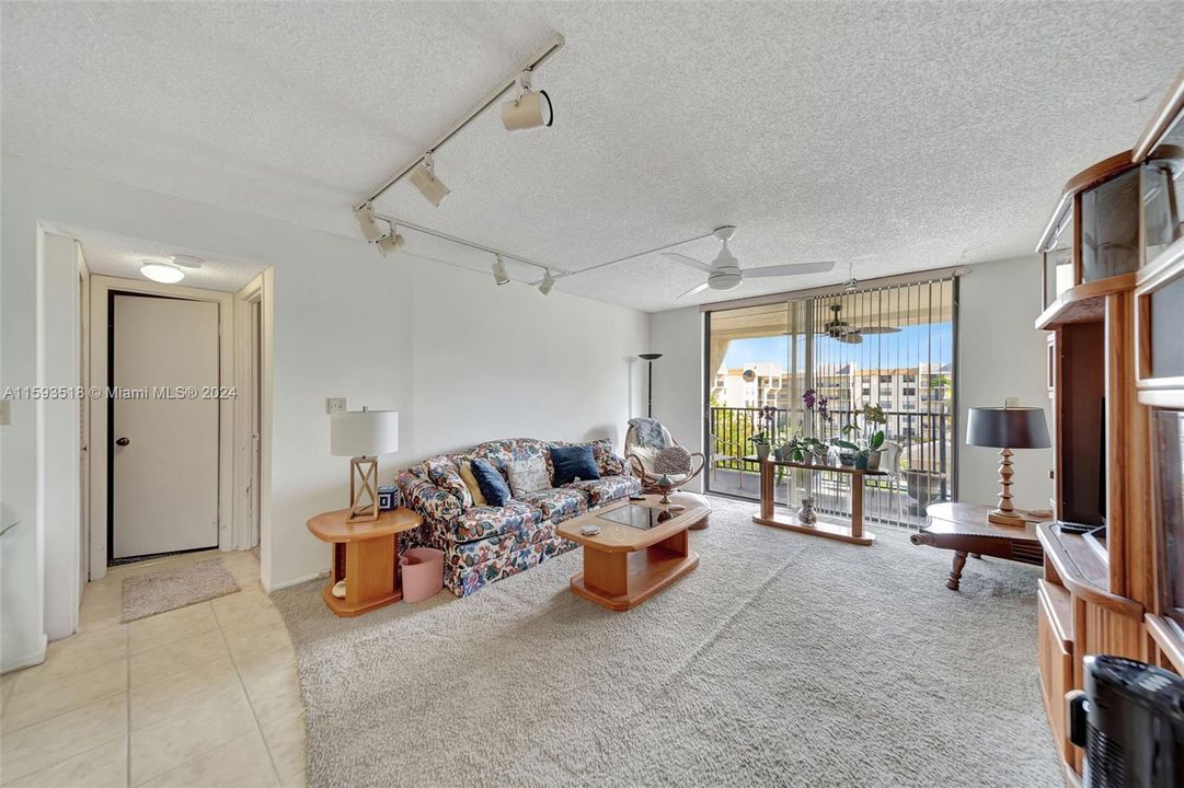 Living Room with view of door into guest bath