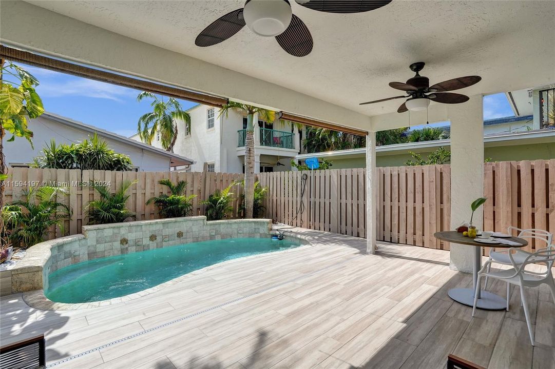 New pool deck installed, new landscape, new painted walls and fence. Roll down sun shades installed. Pool maintenance included in the lease.