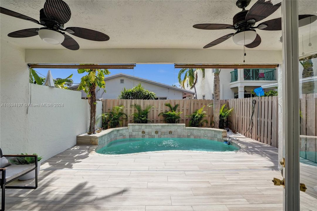 New pool deck installed, new landscape, new painted walls and fence. Roll down sun shades installed. Pool maintenance included in the lease.
