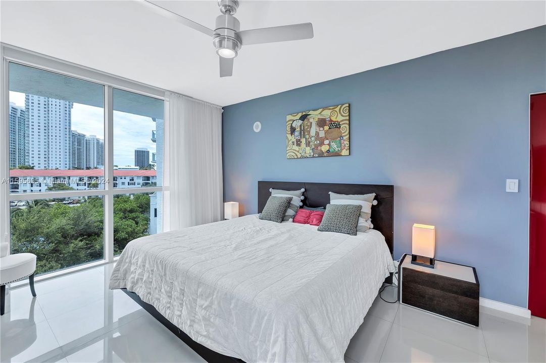 Master bedroom has water views.