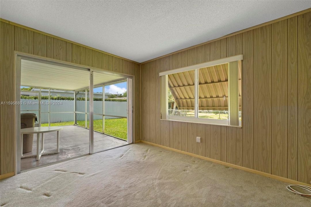 View from the family room towards the back patio.