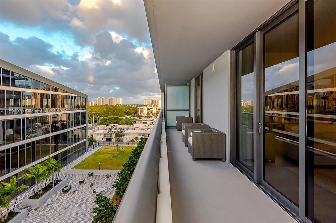 Balcony overlooking community garden