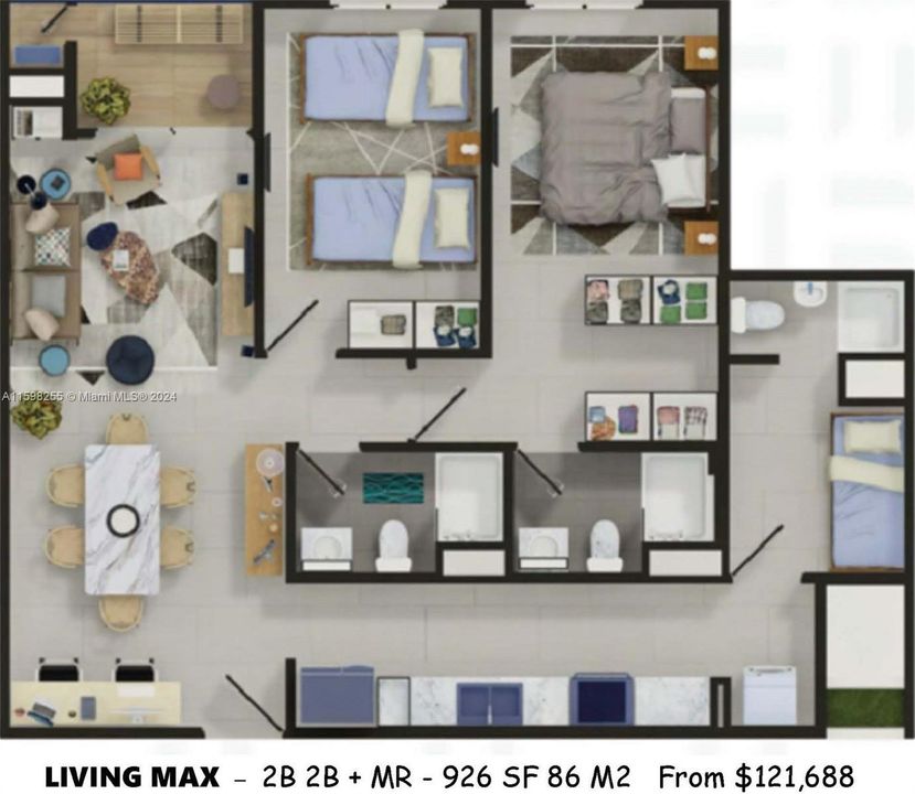 Floor Plan Living Max 2 2 + Maid BR 926 SF