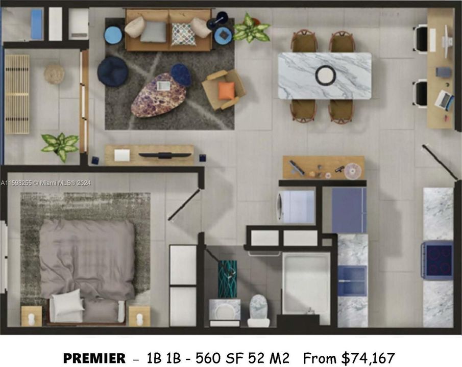 Floor Plan Premier 1 1  560 SF