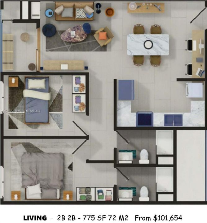 Floor Plan Living  2 2 775 SF