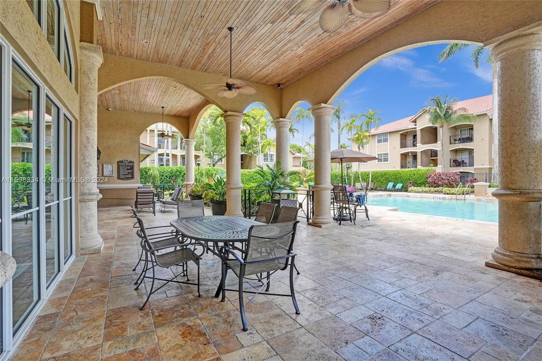 Shaded Patio Setup in Pool Area