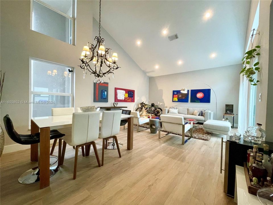 Open floorpan with a double height ceiling and modern and clean touches