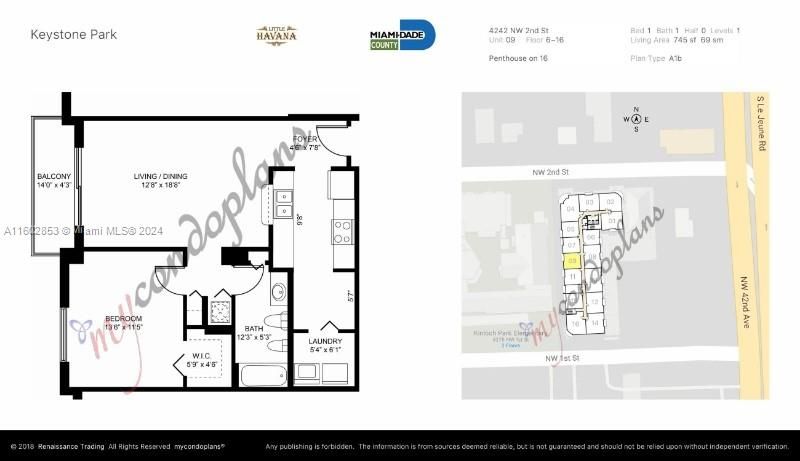 Active With Contract: $2,200 (1 beds, 1 baths, 744 Square Feet)