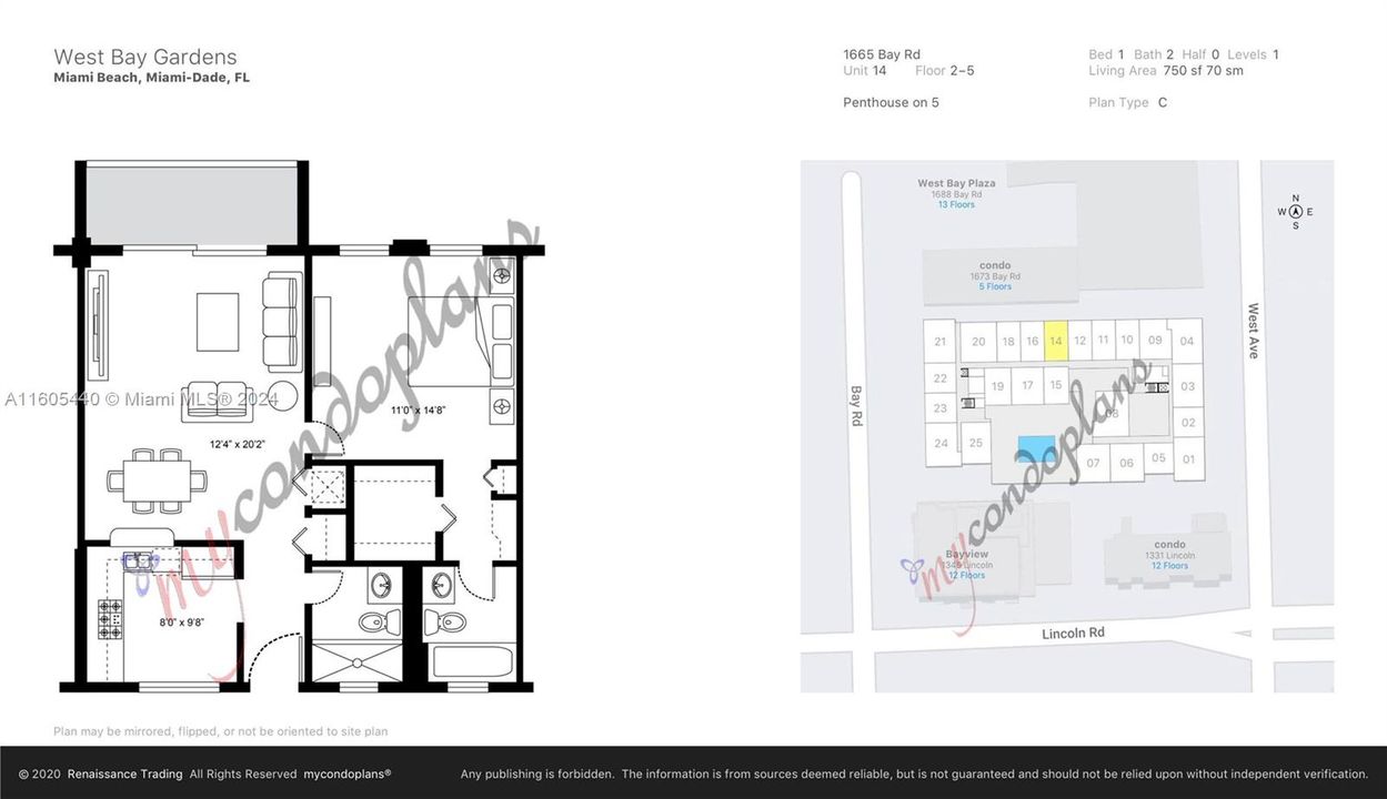 For Rent: $2,500 (1 beds, 2 baths, 752 Square Feet)