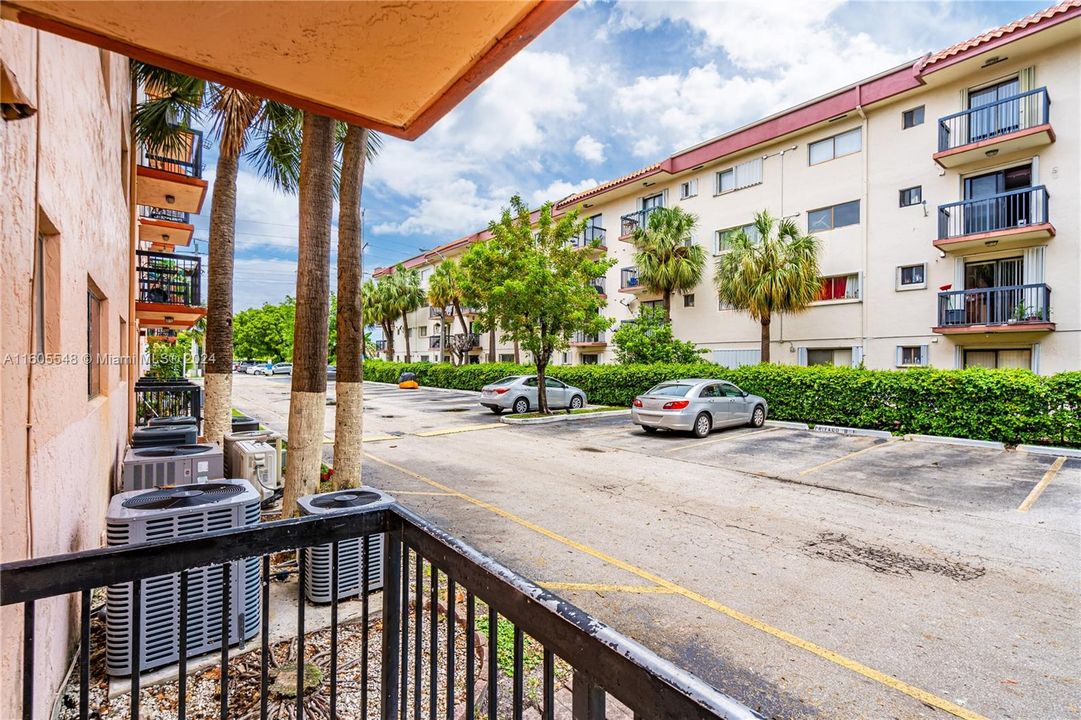 balcony, faces assigned parking space