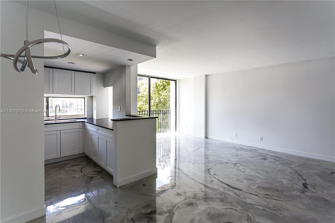 living room with kitchen