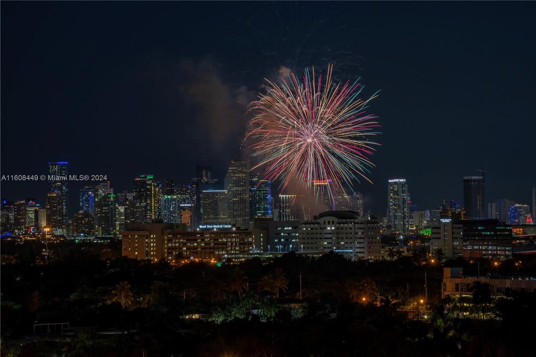 New Years fireworks show taken from balcony