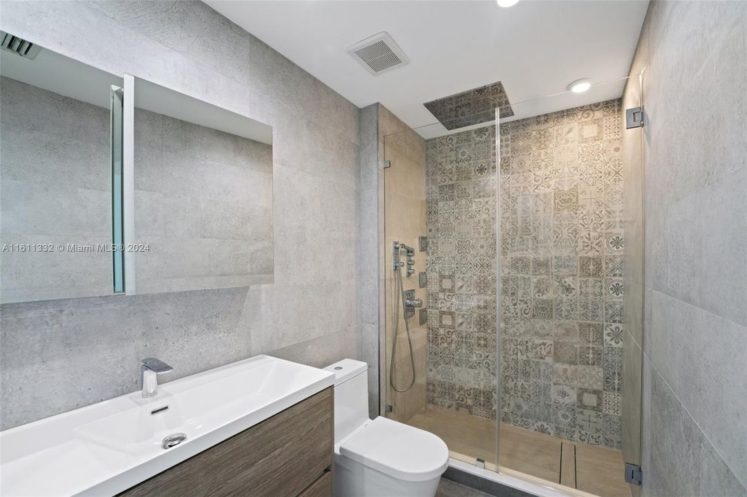 Imported tiles & custom glass " rain-shower" style