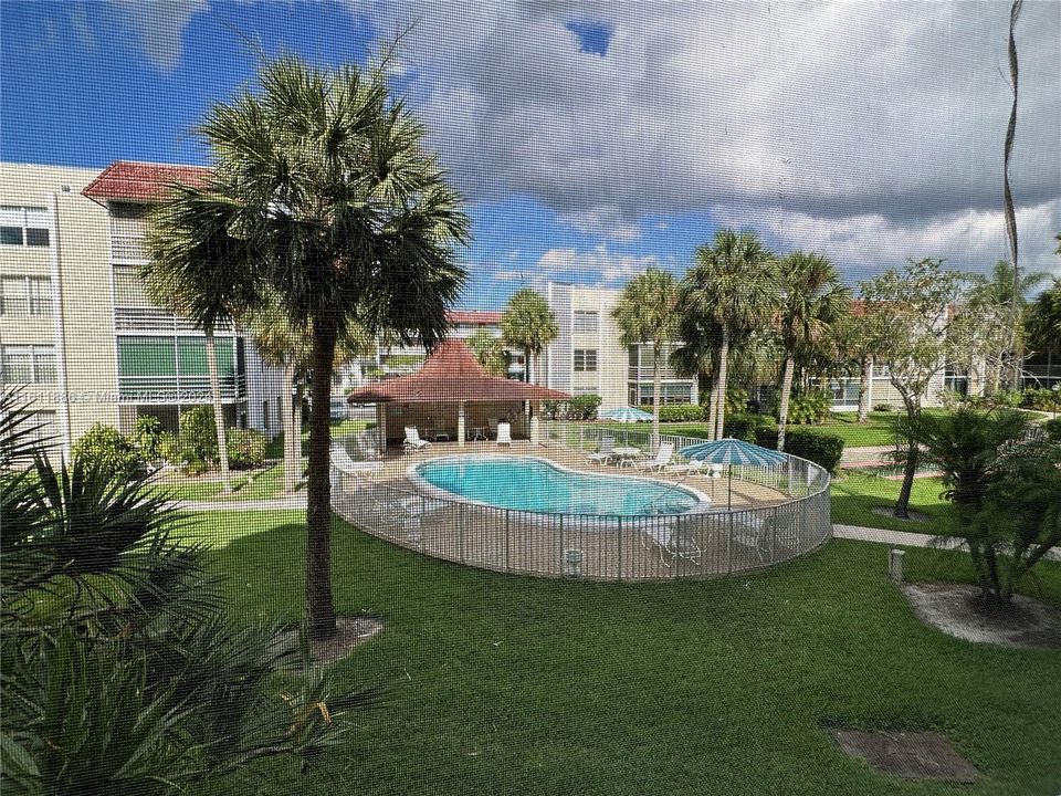 View of the pool from the balcony