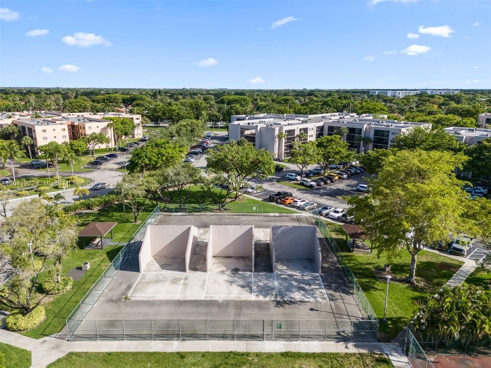 Aerial view of the basketball courts.