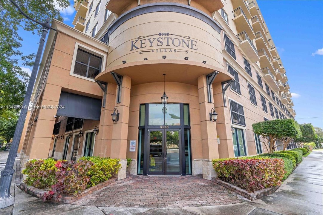 Classic boutique building entrance on corner of Coral Way and SW 36th Avenue