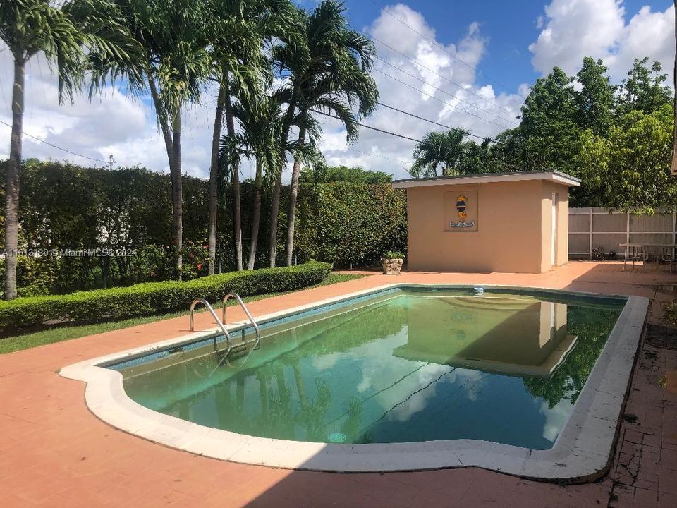 Pool area and detached CBS storage shed