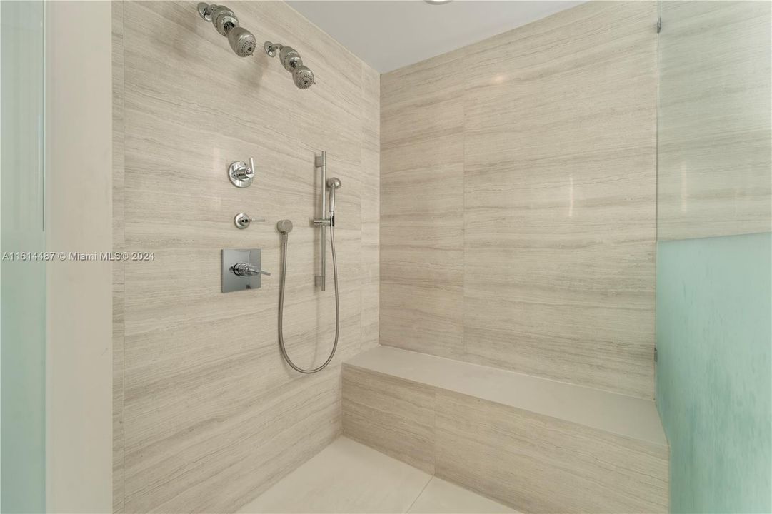 Primary bath walk-in shower with bench