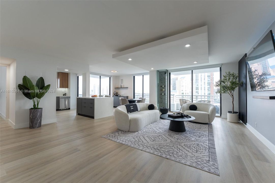 Ocean view living room with 2 balconies