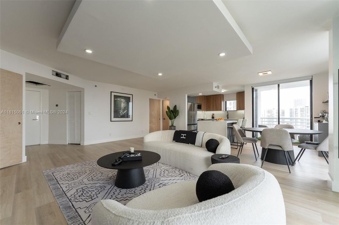 Ocean view living room with 2 balconies