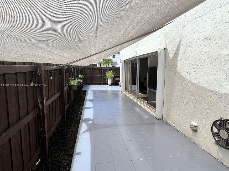 Patio with awning.