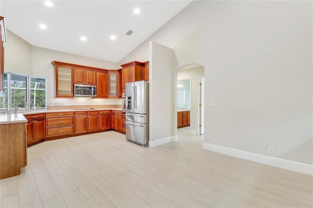 Large dining area is waiting for entertaining and gatherings