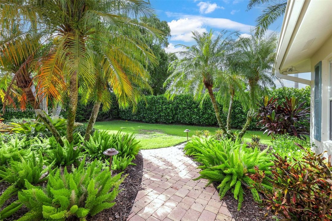 fenced backyard and privacy hedges create your own personal oasis