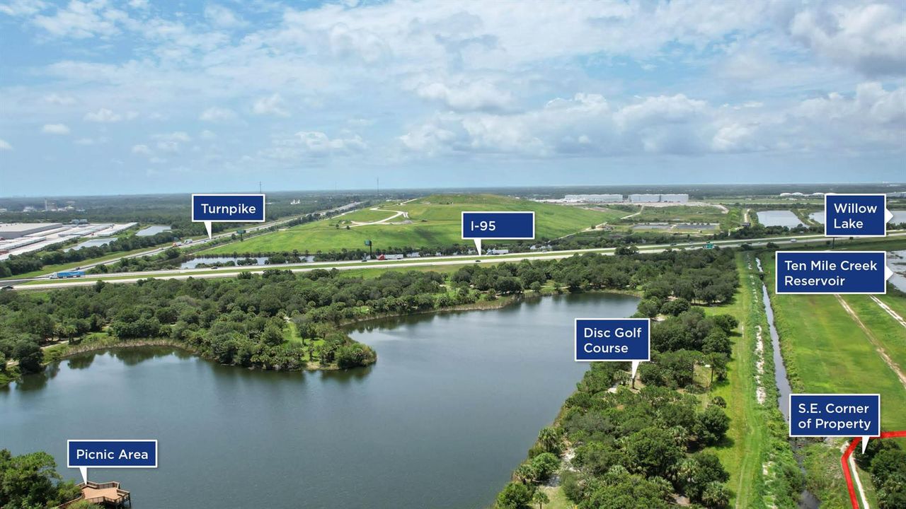 disc golf park abutting southeast corner