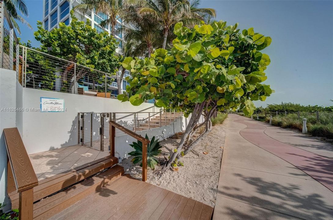 Secured entrance to the Miami Beach boardwalk is right outside to enjoy walking and biking down Miami Beach!