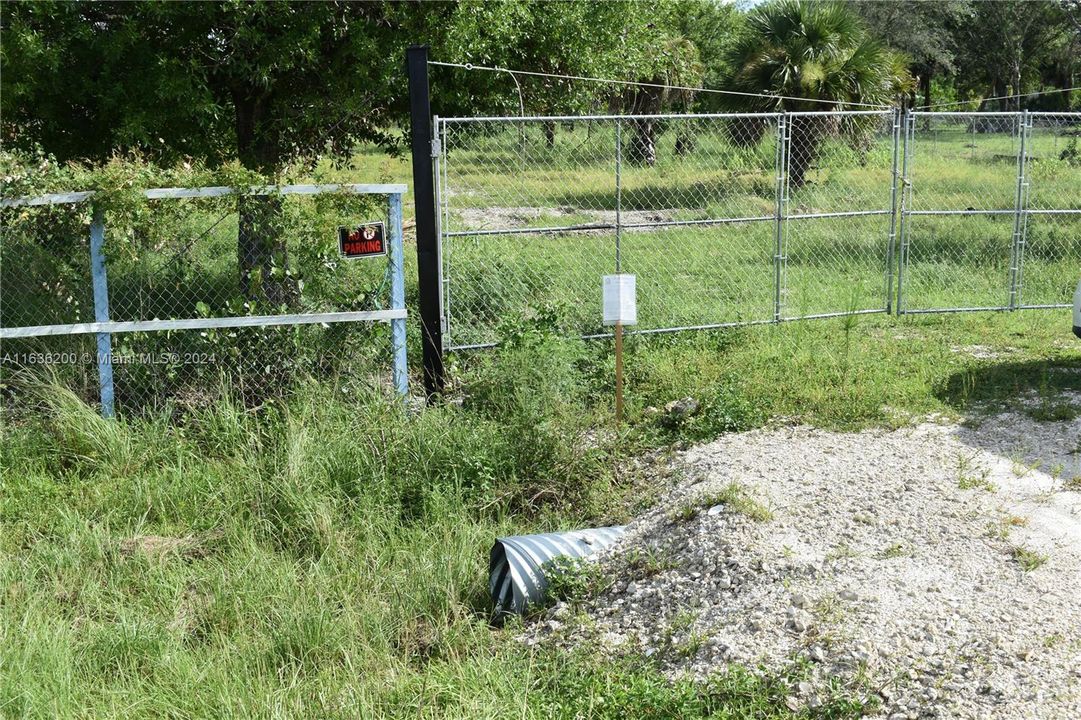 Entry Gate, swale, left side view of entrance