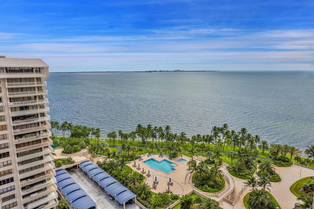 View to the pool. bay, and Key Biscayne