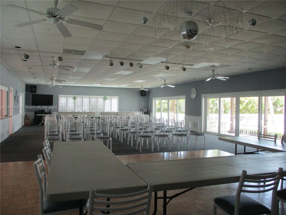 COMMUNITY ROOM FOR EVENTS WITH SLIDING DOORS OUT TO POOL AREA.