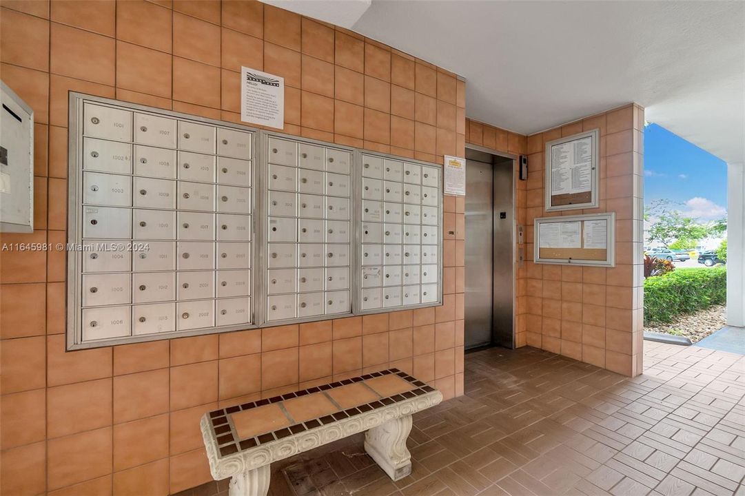 Elevator and mailboxes