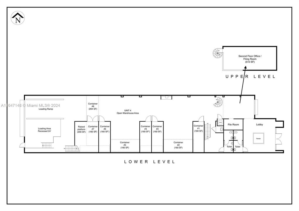 Flexspace with 24' ceiling height, LED lighting, 1 dock, 1 ramp.