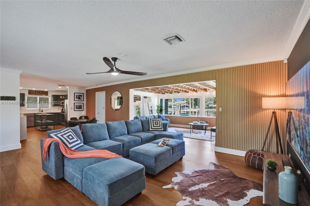 Newly installed Brazilian engineered hardwood floors throughout the home.