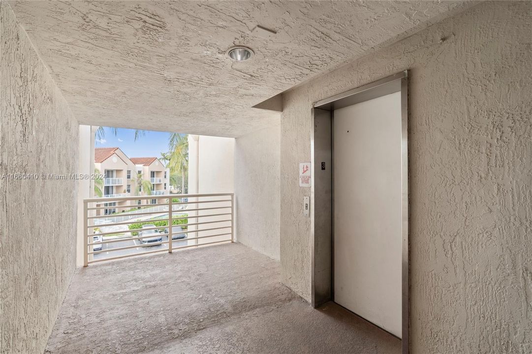 Spacious elevator in the building.