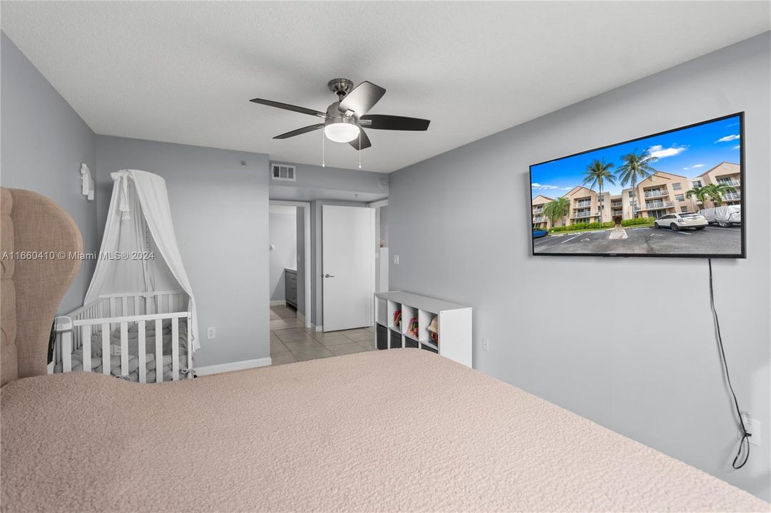 A ceiling fan in the bedroom is included.