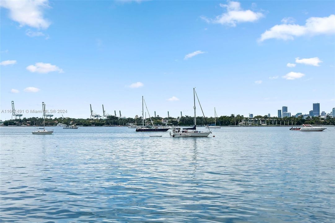 view from pool area of the bay and sailboats